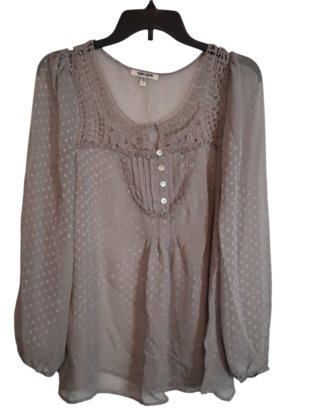 Daniel Rainn Sheer Lace Detail Lightweight Feminine Top Blouse - Medium